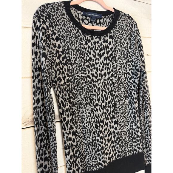 French Connection Sweater Animal Print L Black Grey Winter Cozy Comfy Chic - Picture 5 of 5